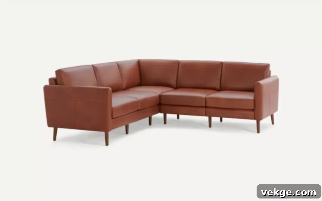 Burrow Nomad Leather 5-Seat Corner Sectional with Ottoman
