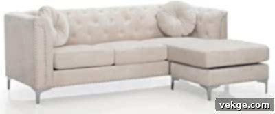 Ivory Pompano Sofa Chaise with Tufted Velvet and Chrome Legs for Beach Houses
