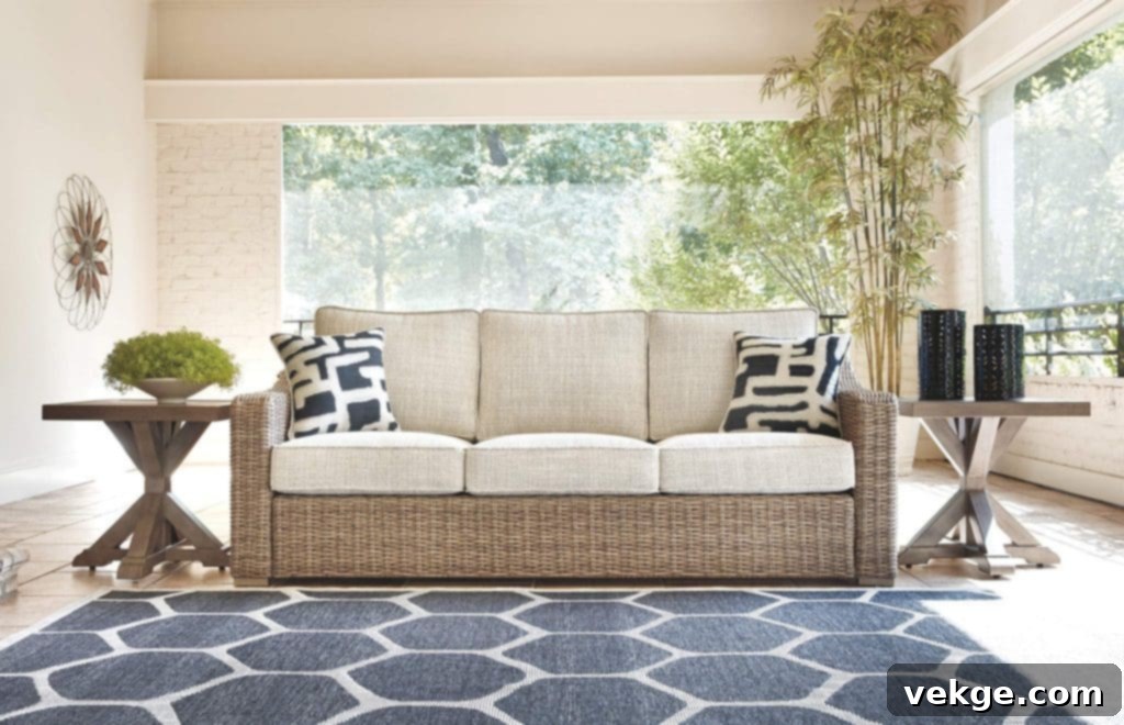 Driftwood Inspired Outdoor Wicker Patio Sofa for Coastal Living Spaces