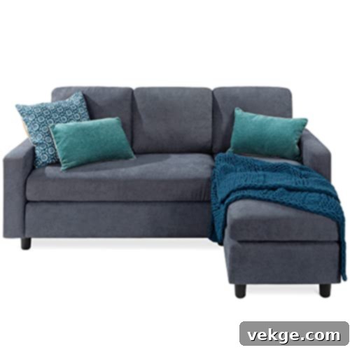 Versatile Blue/Gray Linen Sectional Sofa with Ottoman for Coastal Living Rooms