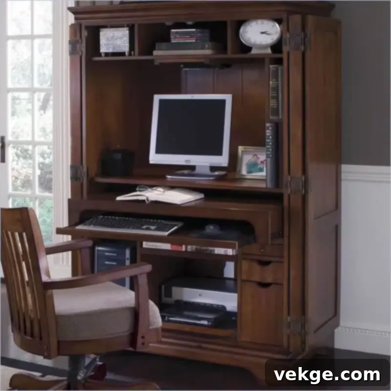writing desk housed inside a sizable cabinet