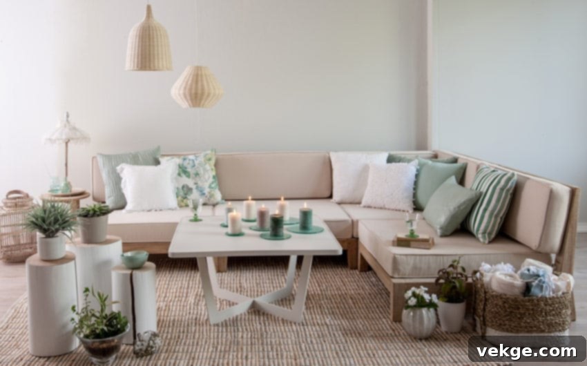 Living room design with marine inspired neutral shades & home décor items - Beautiful Homes