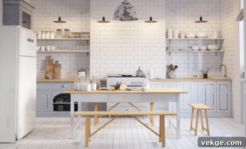 Scandinavian kitchen light wood white simple round features