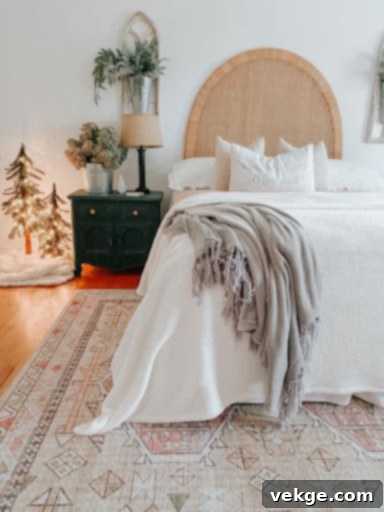Cozy Christmas bedroom with pre-lit and bottle brush trees
