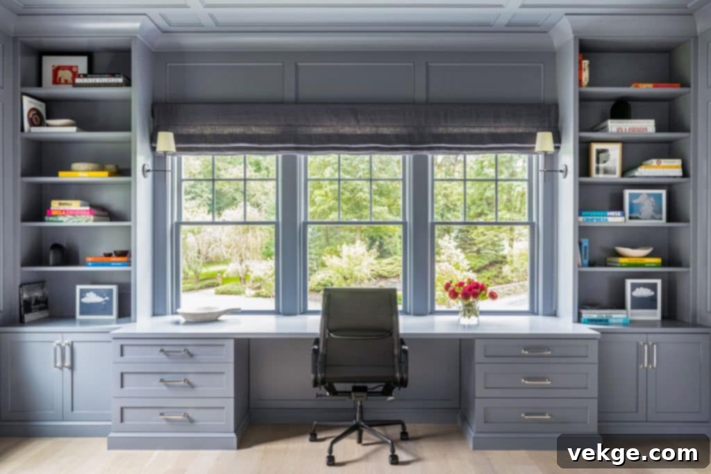 Scandinavian-inspired office with a spacious built-in desk