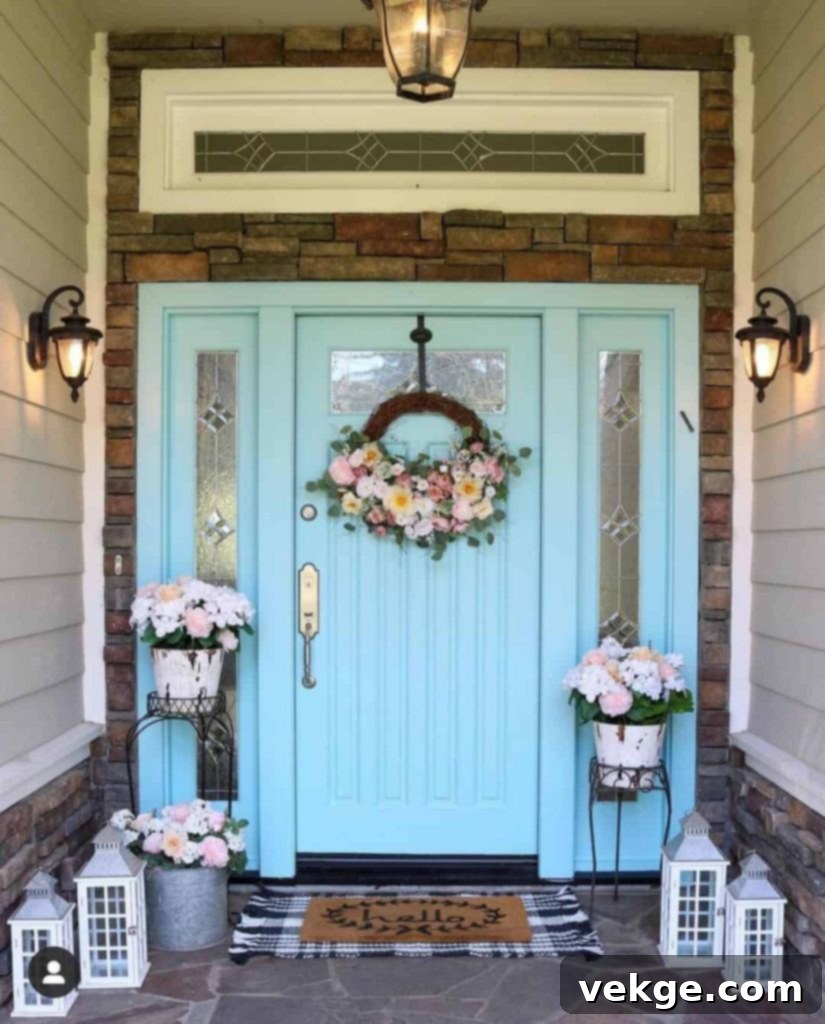Blue Door With a Fall Wreath