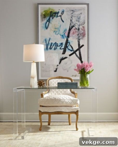 Feminine home office with modern acrylic furniture