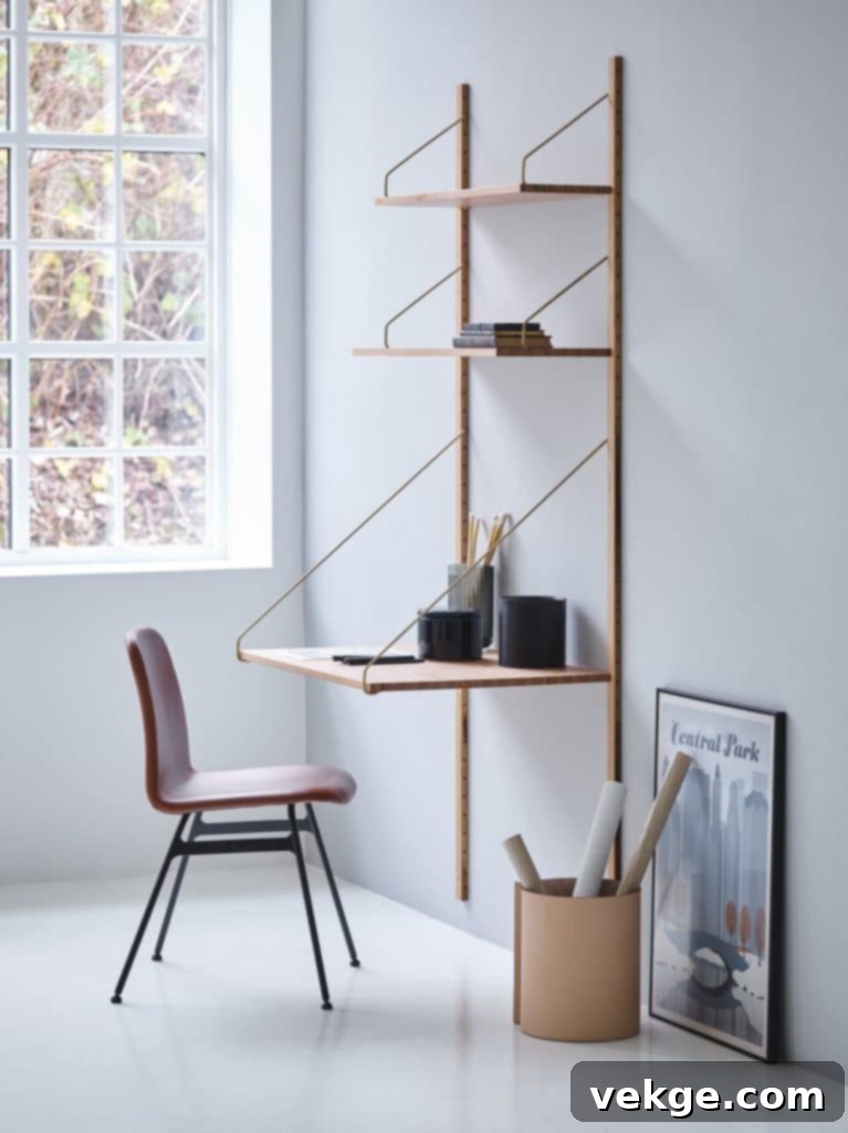 Space-saving home office with a practical wall-mounted desk