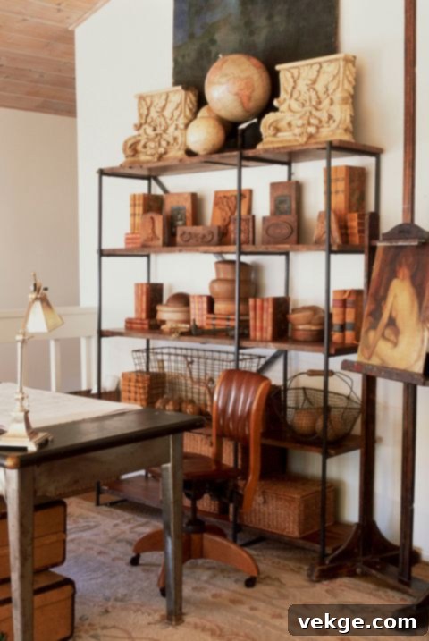 Feminine home office decorated with antique accessories
