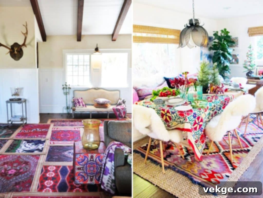 Layer Rugs and Carpets for Boho Living Room