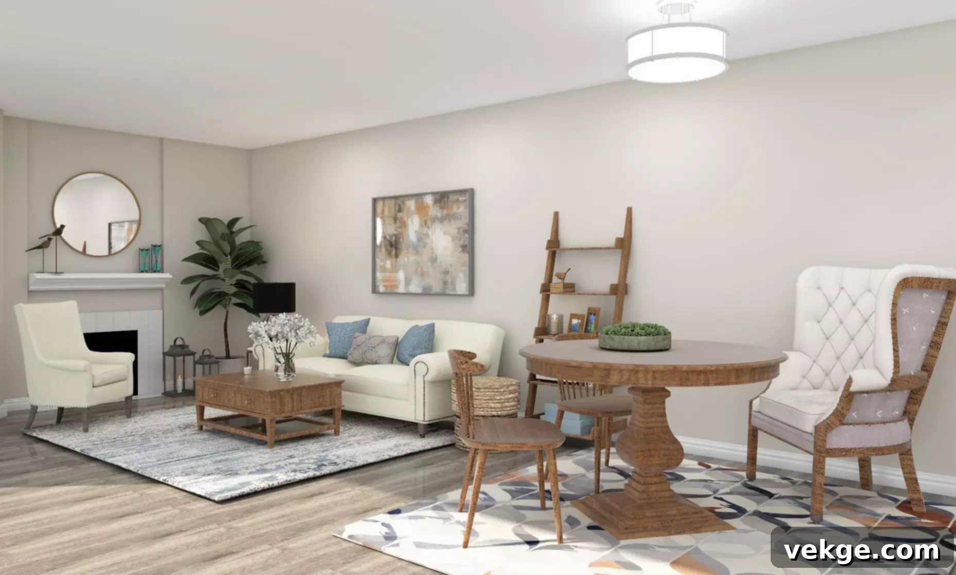 French Country interior design style with a modern twist, balanced coziness