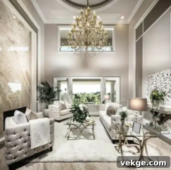 Modern glam living room featuring elegant gold finishes on furniture and decor
