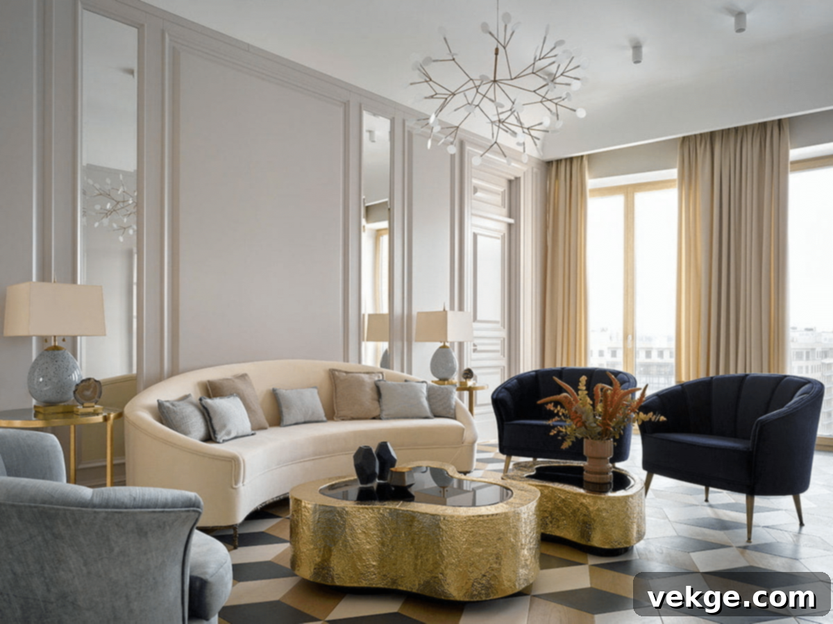 Living room with various luxe textiles including velvet cushions and throws