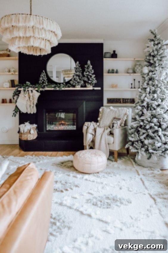 Soft white rug on a light-colored floor, creating a cozy and clean foundation for winter wonderland decor