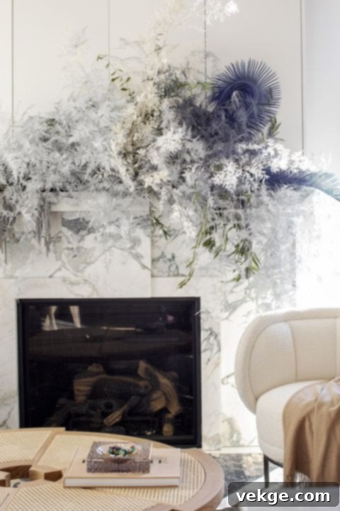 Natural Pampas Grass and feathers arranged in a vase, offering a delicate texture for white Christmas decor