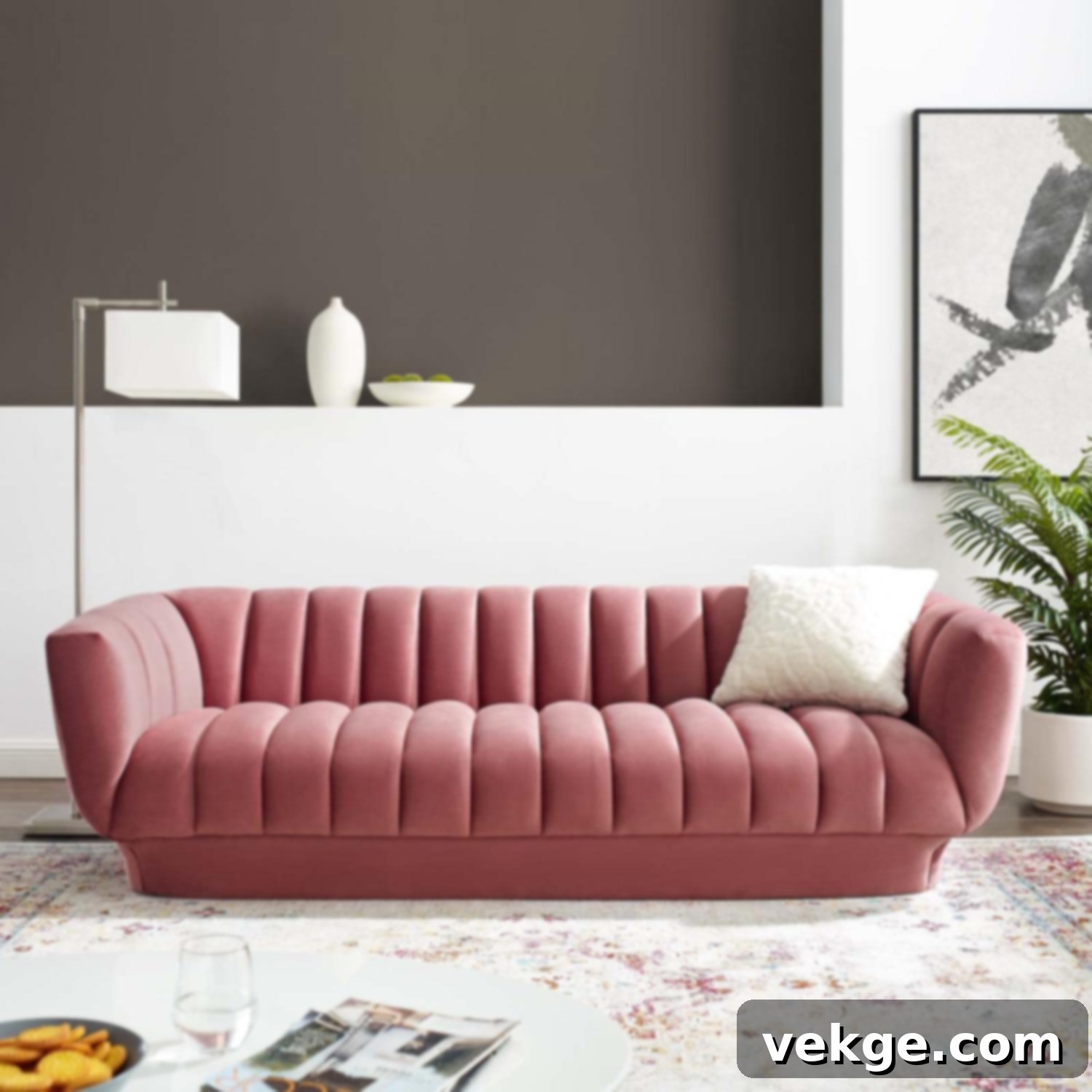 Modway Entertain Performance Velvet Sofa Couch with vertical tufting