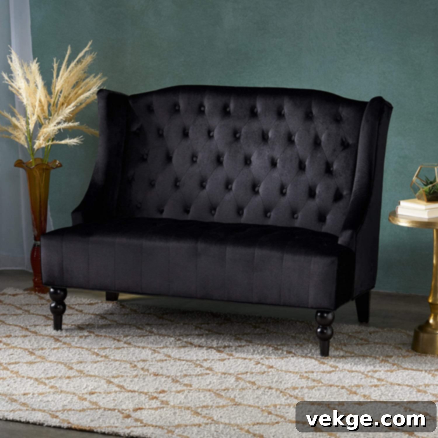Leora Modern Glam Tufted Velvet Wingback Loveseat with elegant diamond stitching
