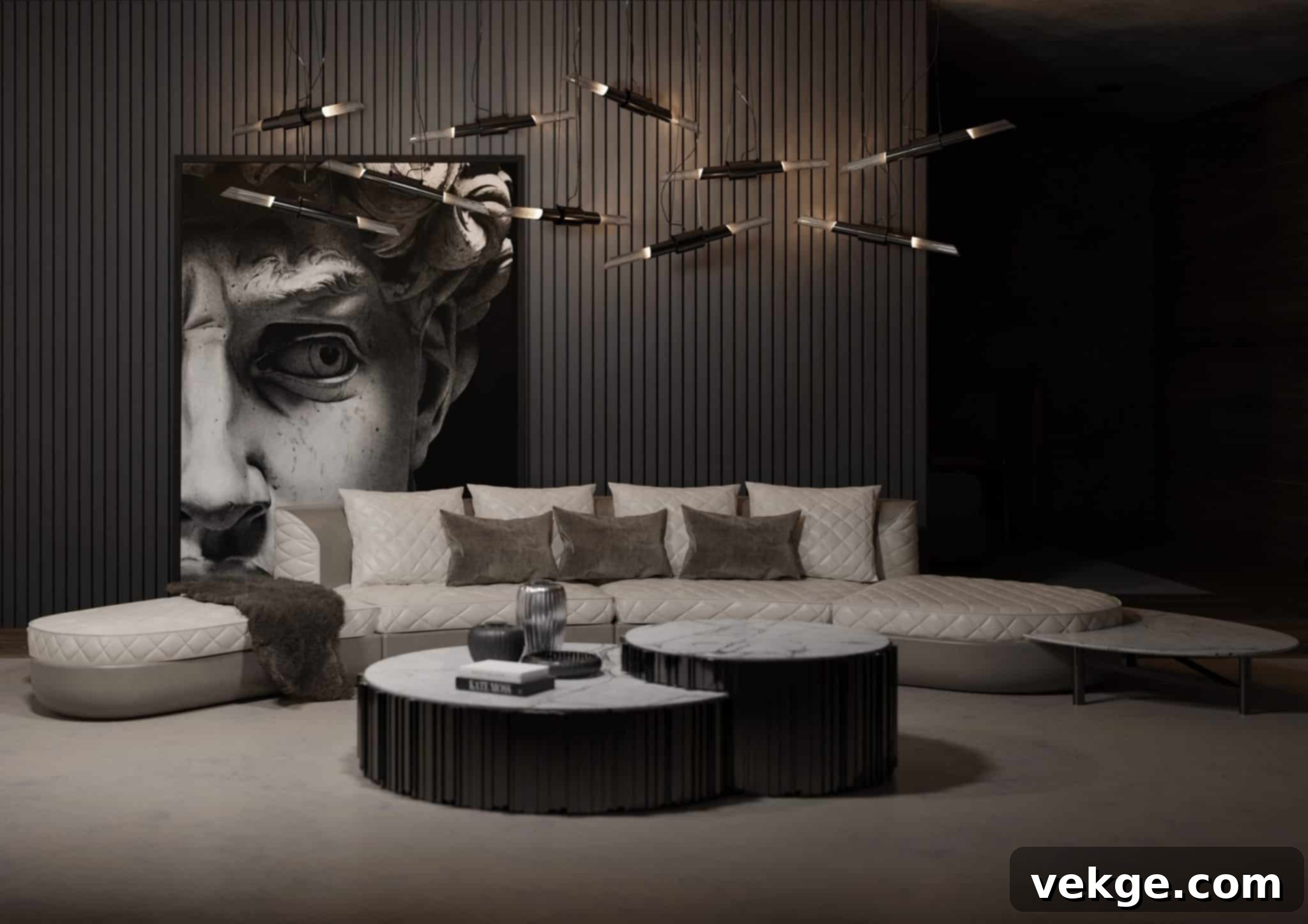 Senzu Sofa with integrated side table and marble top