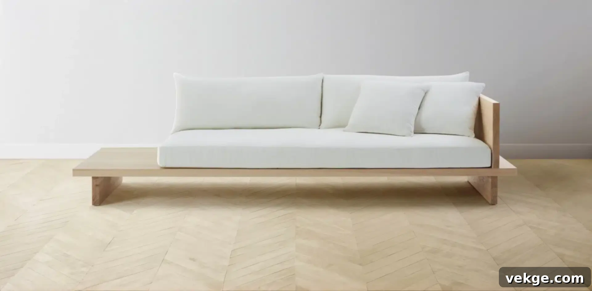 Maiden Home The Muir Sofa with a sophisticated wooden frame and side ledge