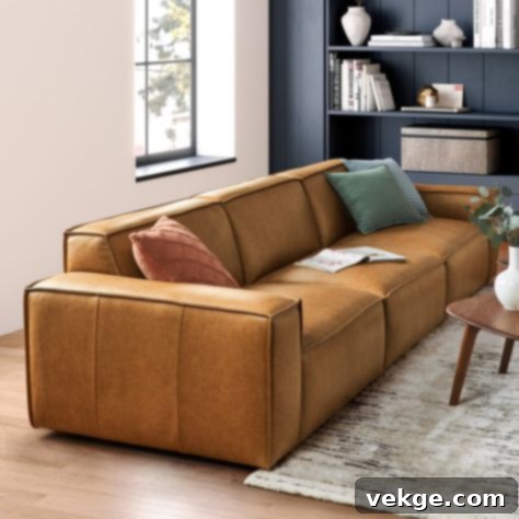 Castlery Jonathan Leather Extended Sofa, low-profile and luxurious
