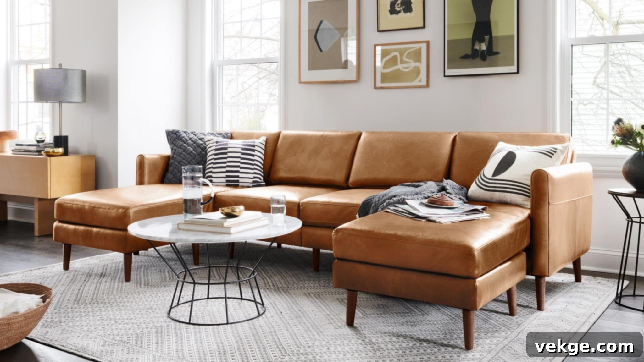 Sophisticated Arch Nomad Leather Sofa by Burrow in top-grain Italian leather