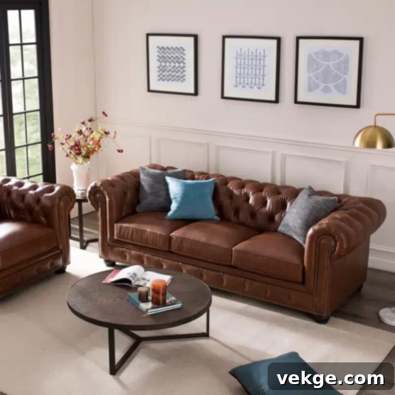 Adelbert 95″ Chesterfield by Birch Lane in chocolate leather