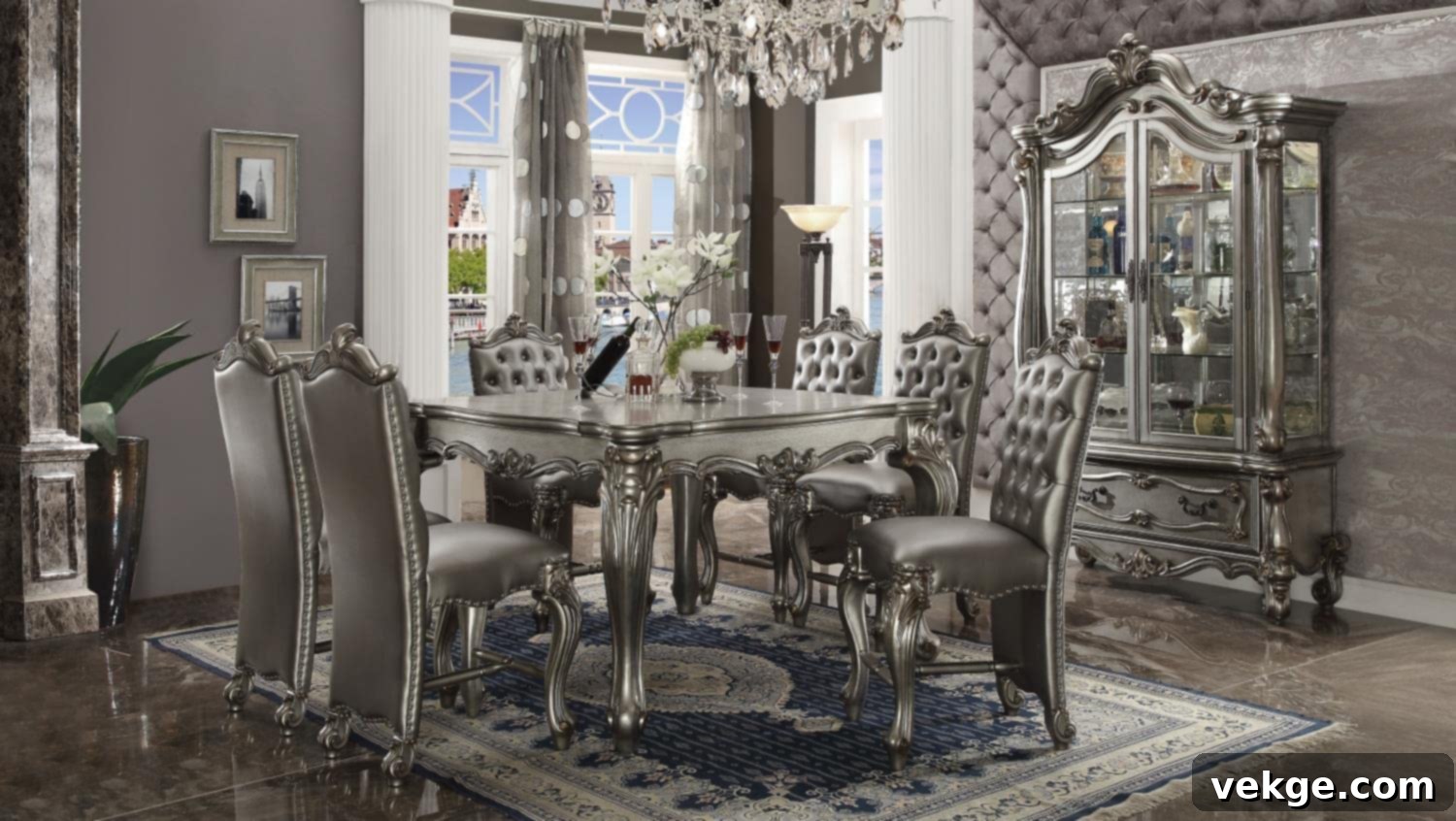 Luxurious Antique Platinum Square Counter Height Dining Table