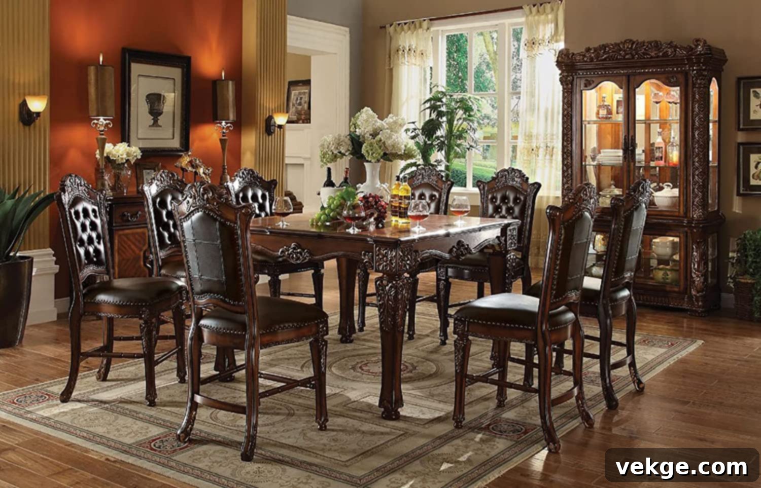 Magnificent Brown Counter Height Table with Carvings
