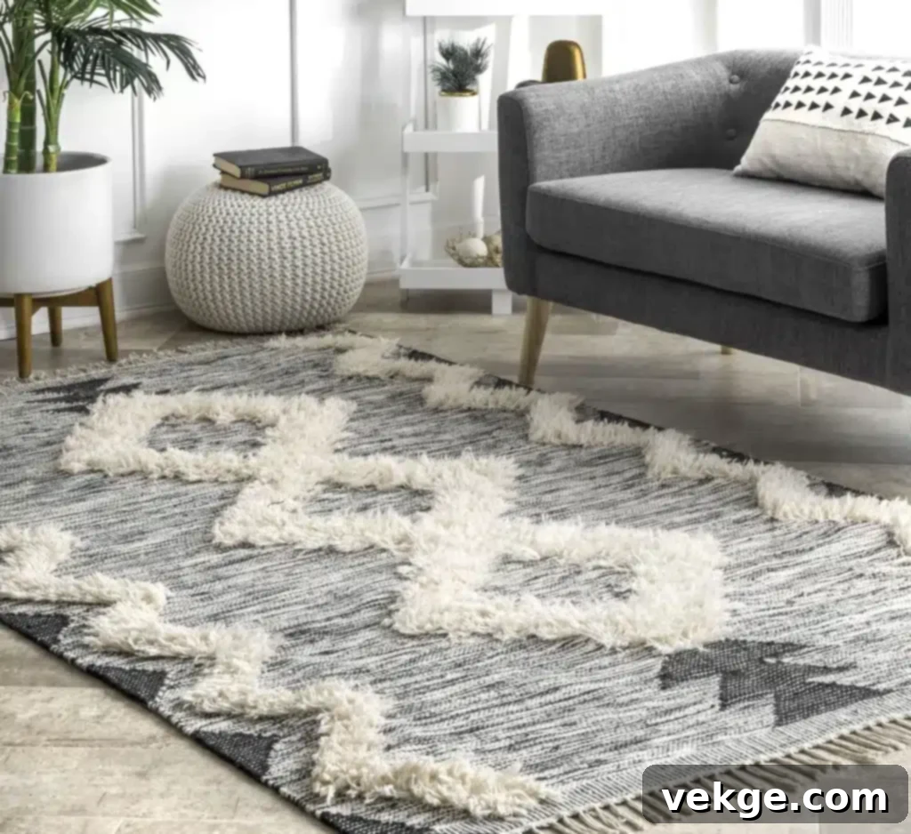 Black and White Scandinavian Shag Rug