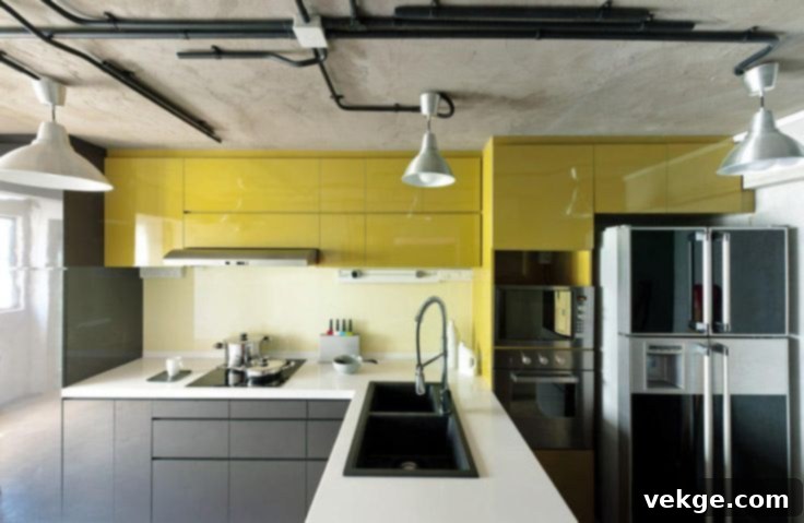Exposed electrical conduits and wiring in an industrial kitchen