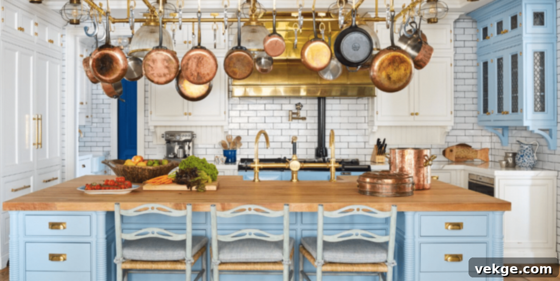 Industrial kitchen with copper highlights and accessories adding warmth
