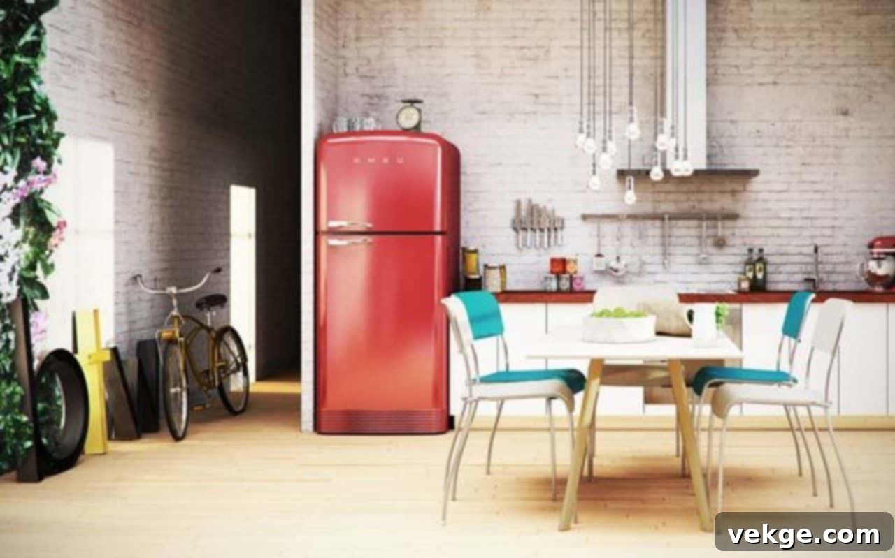Stylish Smeg fridge in a modern industrial kitchen setting