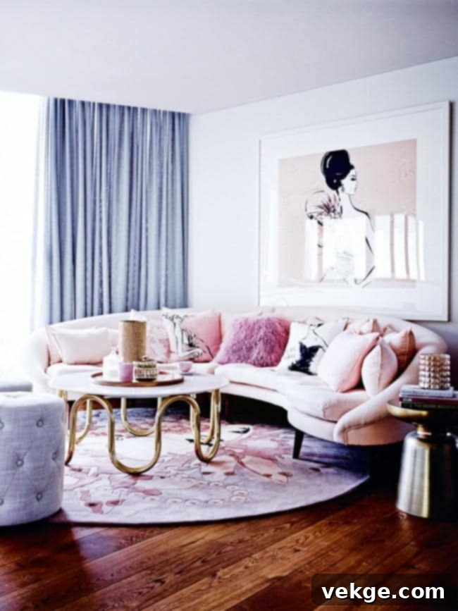 Chic Living Room With Half Round Sofa