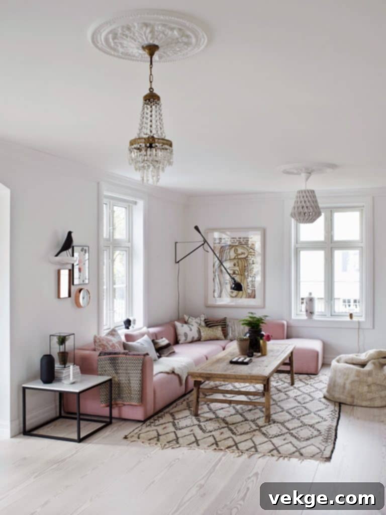 Blush Pink Sofa and Copper Accessories