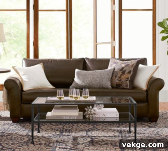 Elegant Roll Arm Leather Sofa