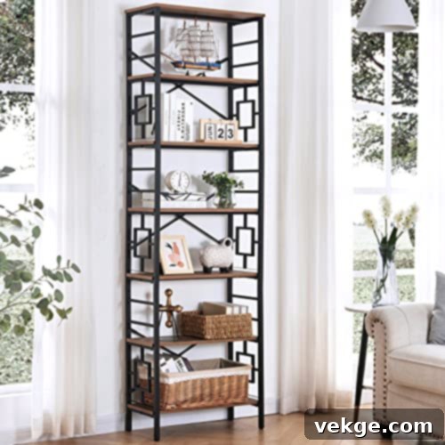 7-Tier Tall Metal Bookshelf Metal