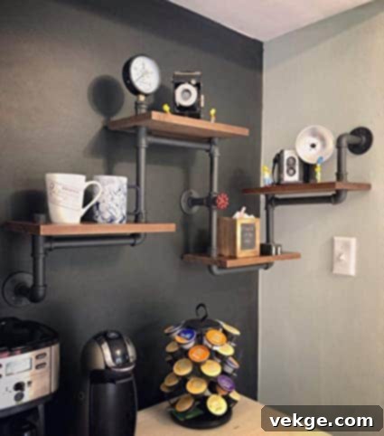 Industrial Rustic Modern Wood Ladder Pipe Wall Shelf