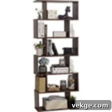 6-Tier Wooden Bookcase with S-Shape Display Shelf