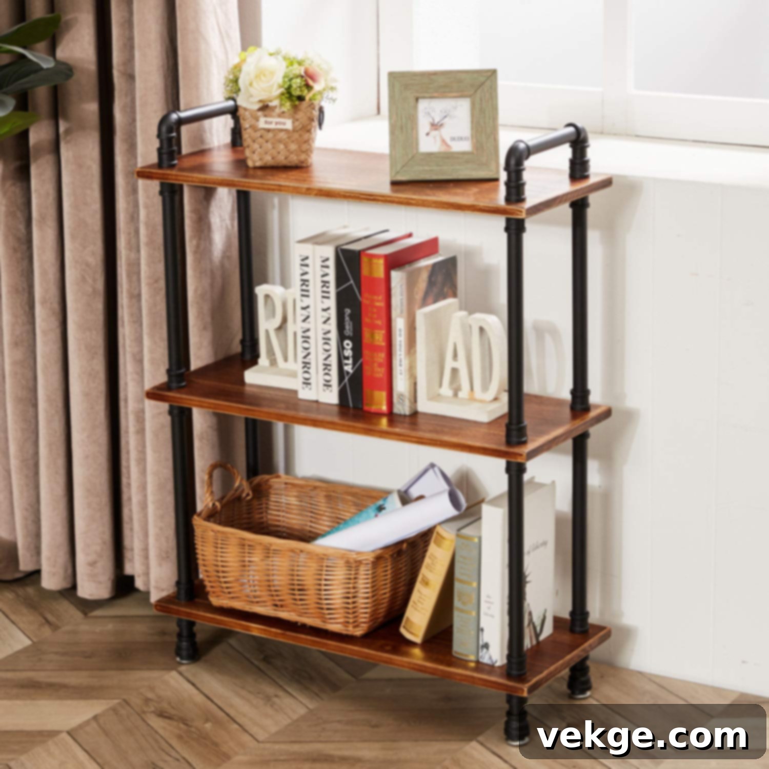 3-Tier Industrial Pipe Bookshelf