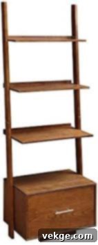 Walnut Ladder Bookcase with File Drawer