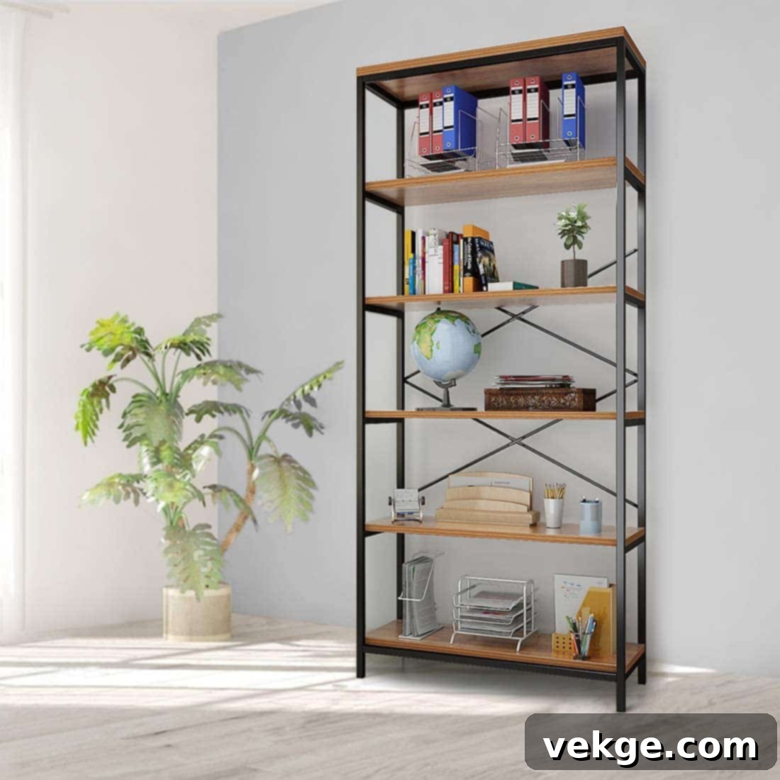 5-Tier Vintage Industrial Bookshelf