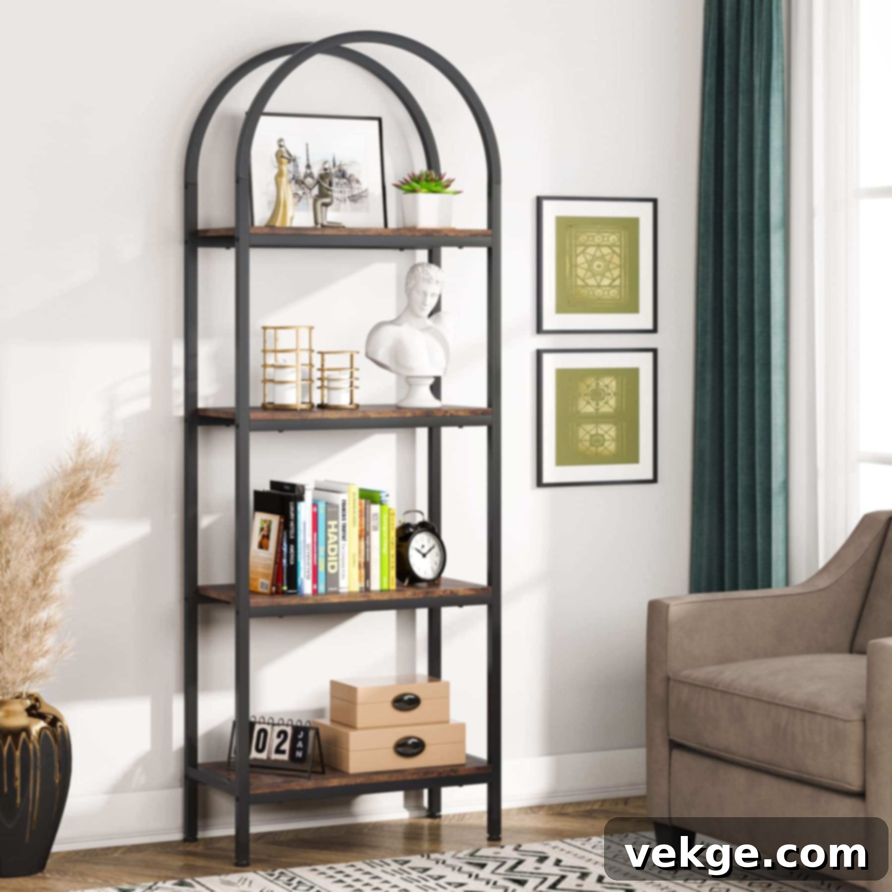 4-Tier Open Bookshelf, 70.8" Industrial Wood 