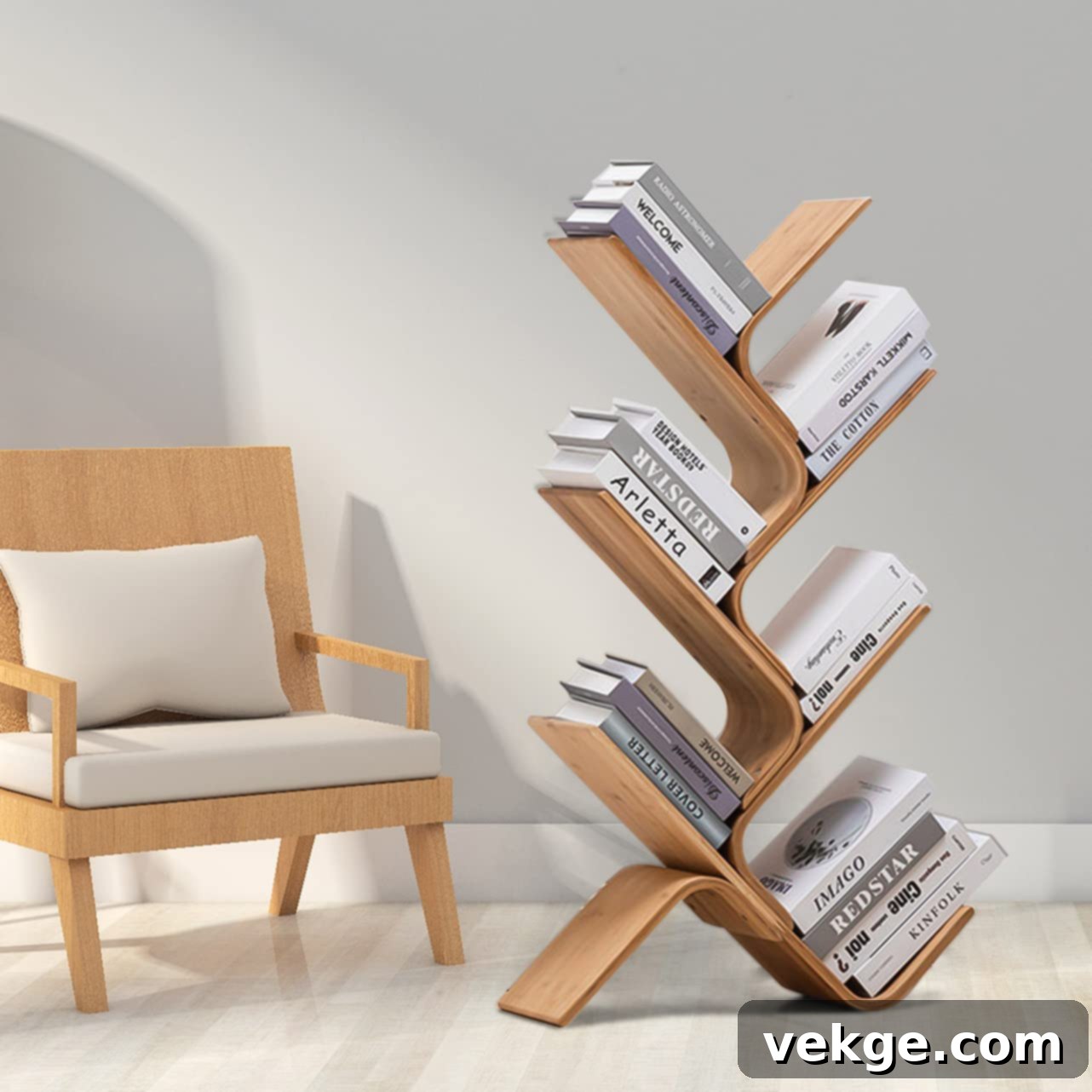 6-Tier Bamboo Creative Curved Standing Bookcase