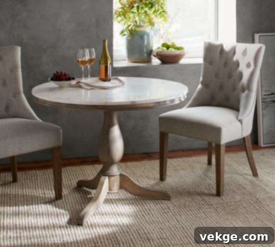 Marble Pedestal Bistro Dining Table with Forged Aluminum Base