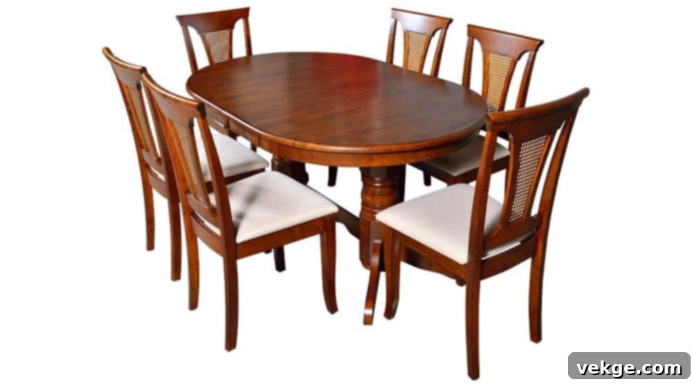 Wooden Oval Dining Table with Veneered Starburst Design