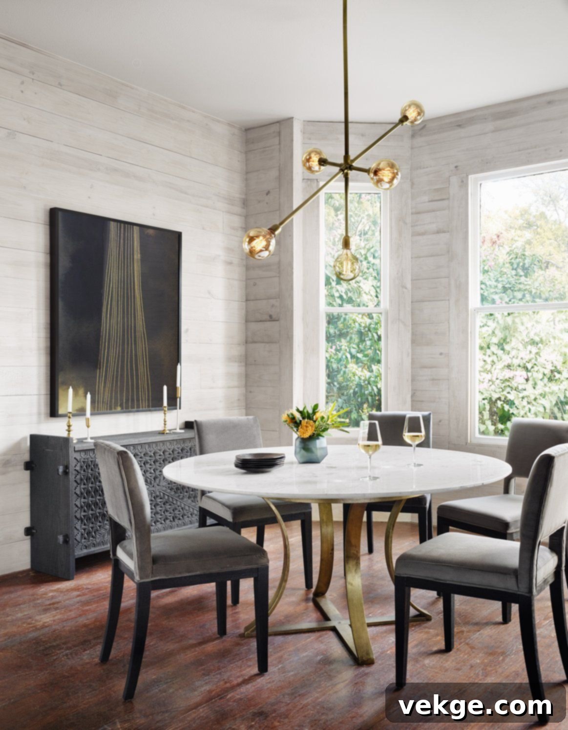 Gage Dining Table with Geometric Shapes and Curved Angles