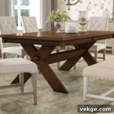 Butterfly Leaf Trestle Dining Table with Antique Brass Hardware
