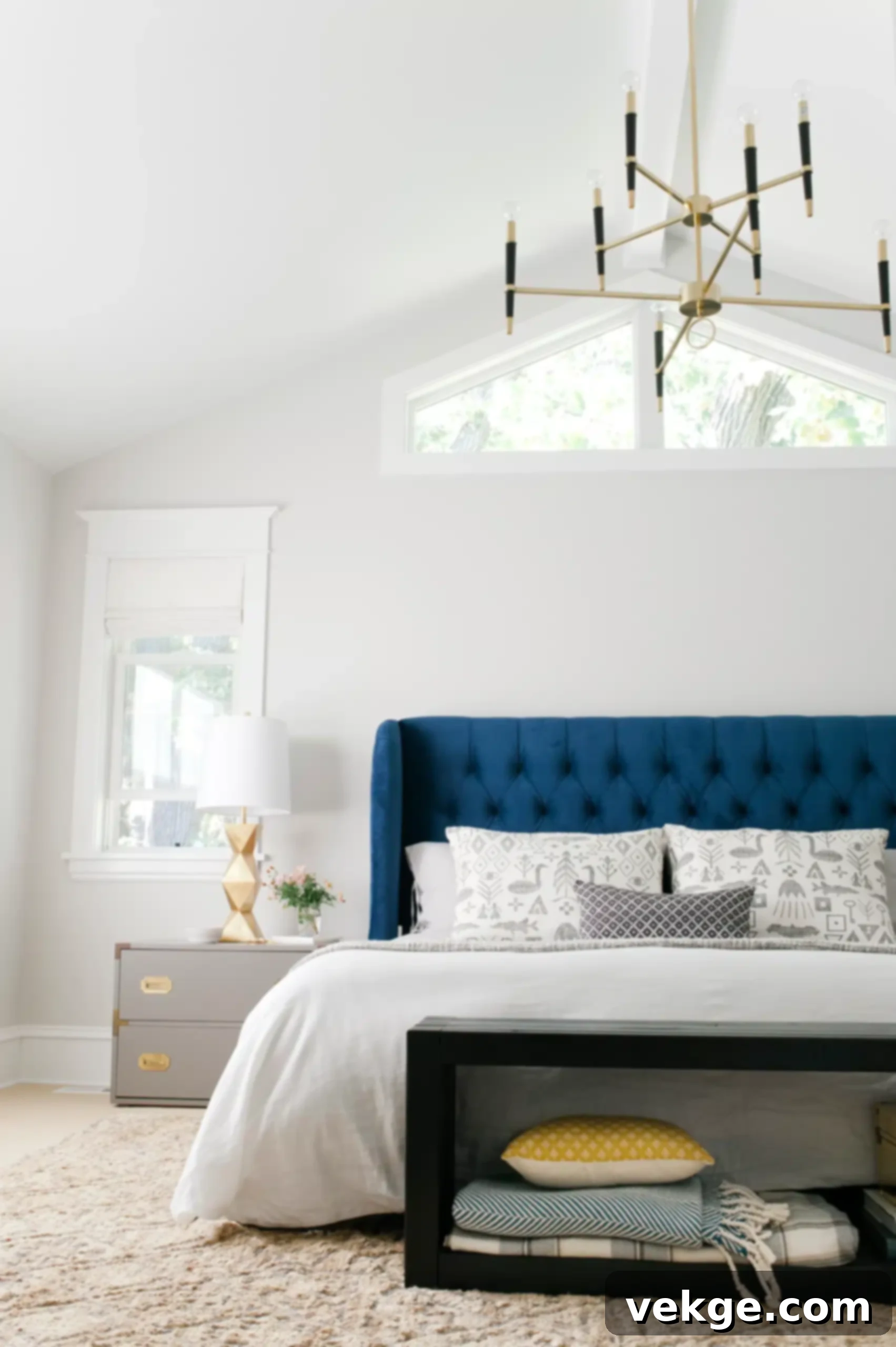 bedroom with a stylish bench at the foot of the bed