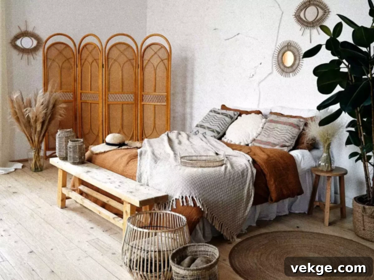 A collection of decorative bedroom accessories, including plants, lamps, and personal items, creating a cozy atmosphere.