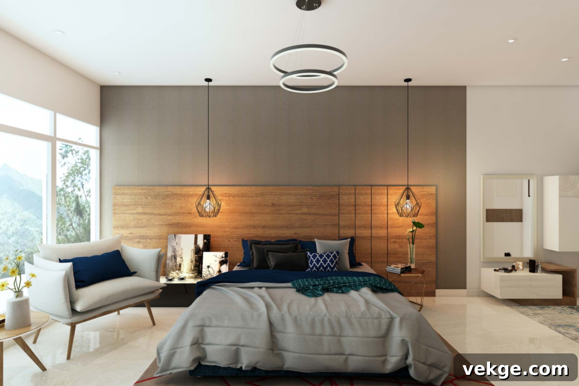 A serene bedroom with soft, ambient lighting creating a warm and inviting atmosphere.